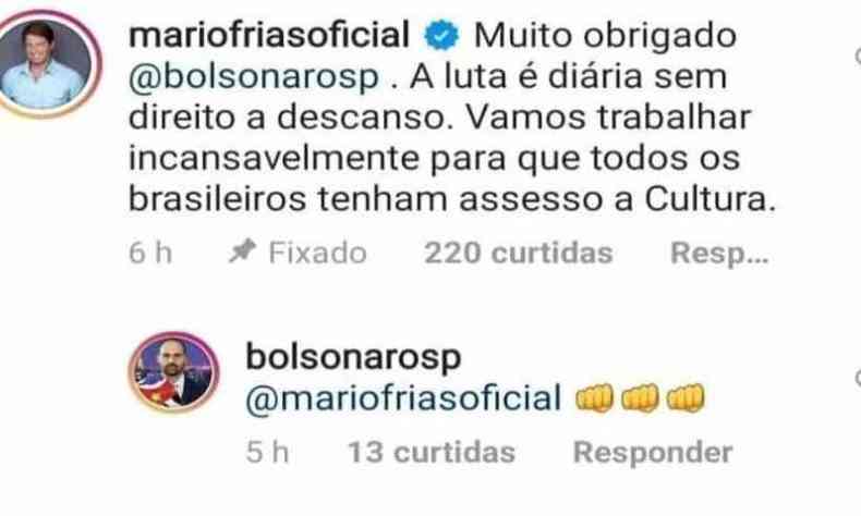 Mrio Frias escreveu acesso de forma incorreta em resposta a Eduardo Bolsonaro (foto: Reproduo/Twitter)