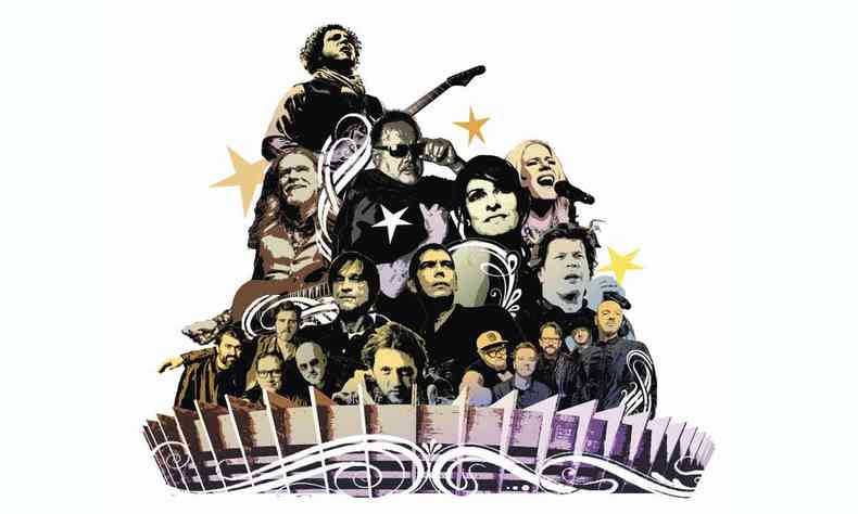 Ilustrao mostra rostos de artistas que participaro de festival de rock desenhados em cima do Mineiro