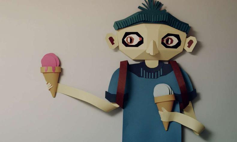 Animao Nina mostra figura infantil segurando sorvetes em cada mo