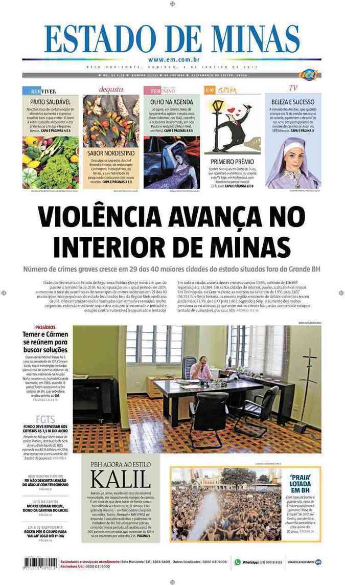 Confira a Capa do Jornal Estado de Minas do dia 08/01/2017