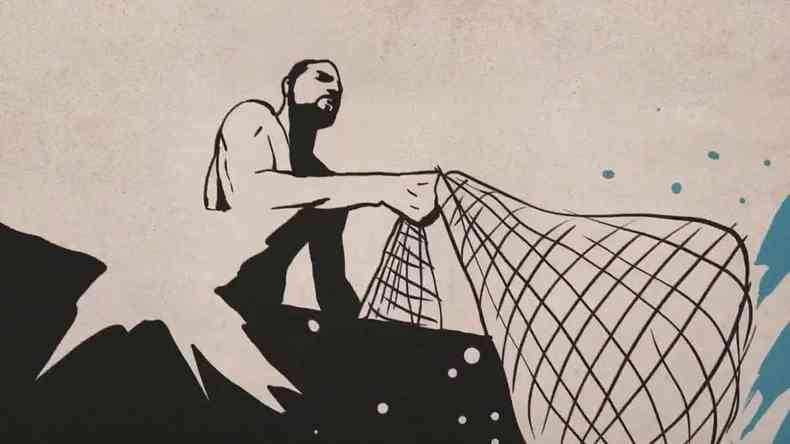 Cena do filme Egum mostra pescador e sua rede
