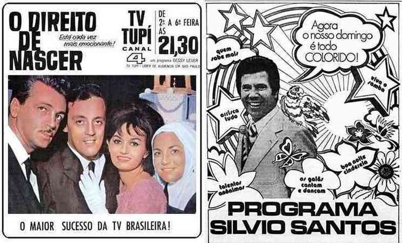 Propagandas da novela Direito de Nascer e o programa Slvio Santos na TV Tupi, a primeira emissora no Brasil.(foto: Cinemateca Brasileira)
