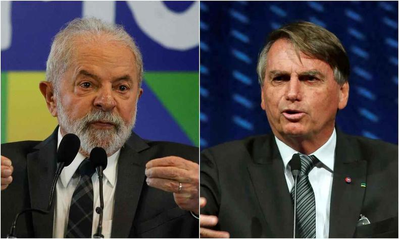 Montagem com Lula a esquerda e Bolsonaro a direita