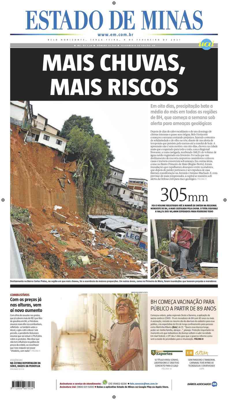 Confira a Capa do Jornal Estado de Minas do dia 09/02/2021(foto: Estado de Minas)