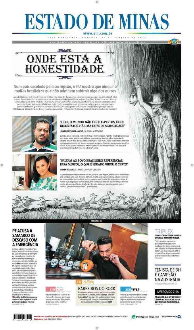 Confira a Capa do Jornal Estado de Minas do dia 31/01/2016