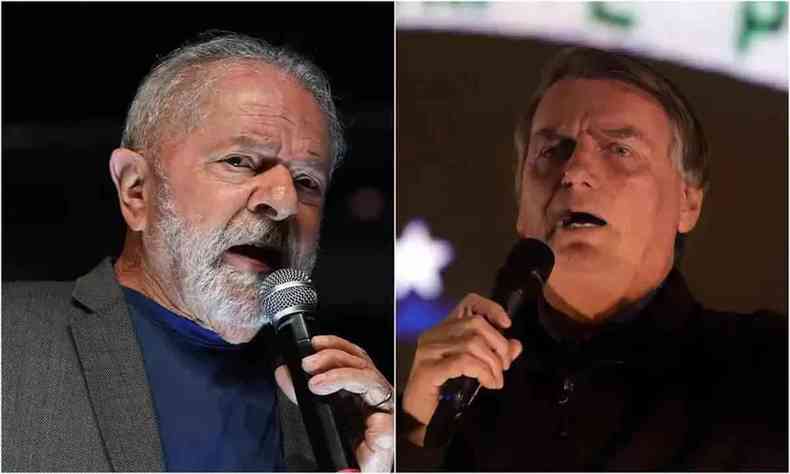 Montagem com Lula a esquerda e Bolsonaro a direita