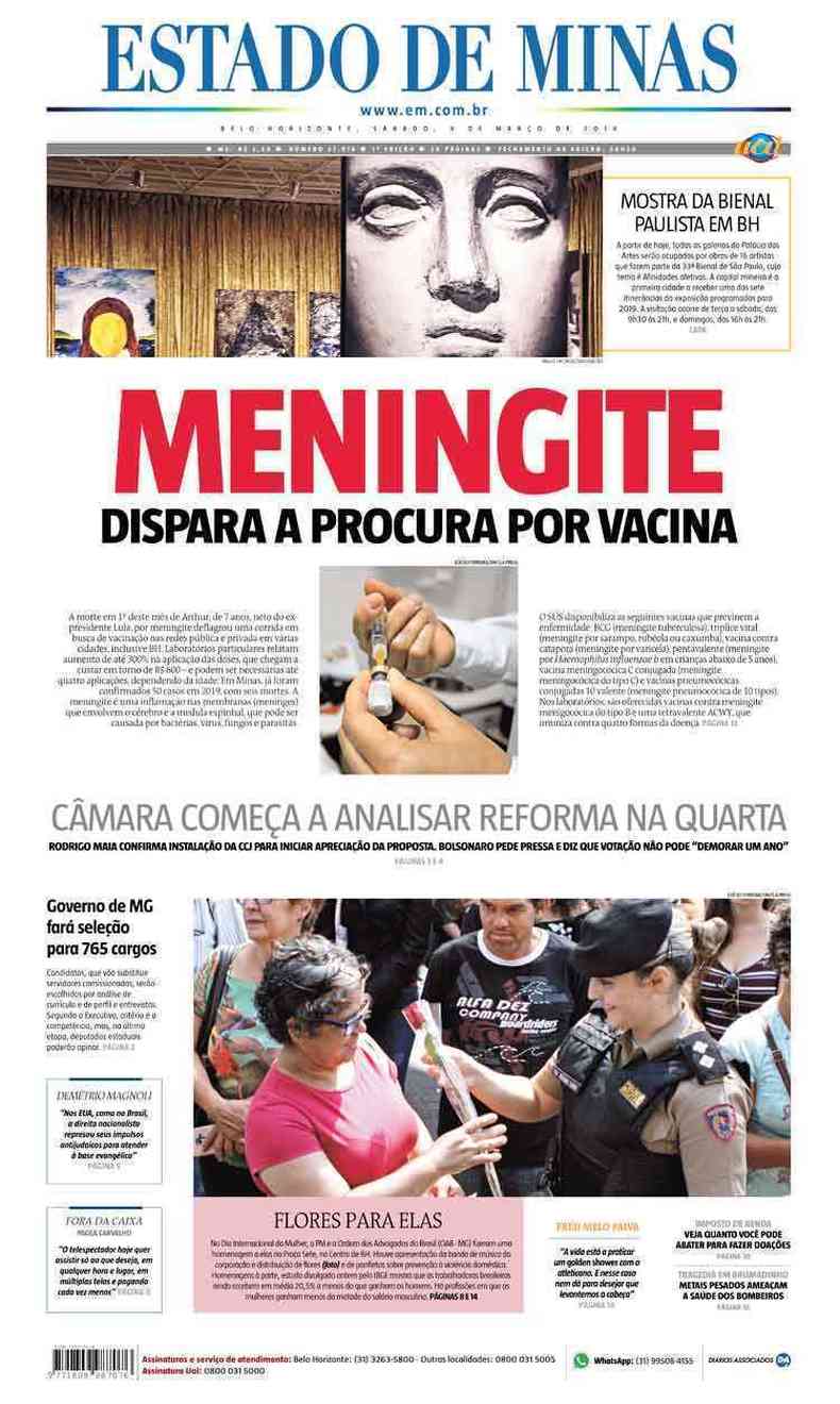 Confira a Capa do Jornal Estado de Minas do dia 09/03/2019(foto: Estado de Minas)