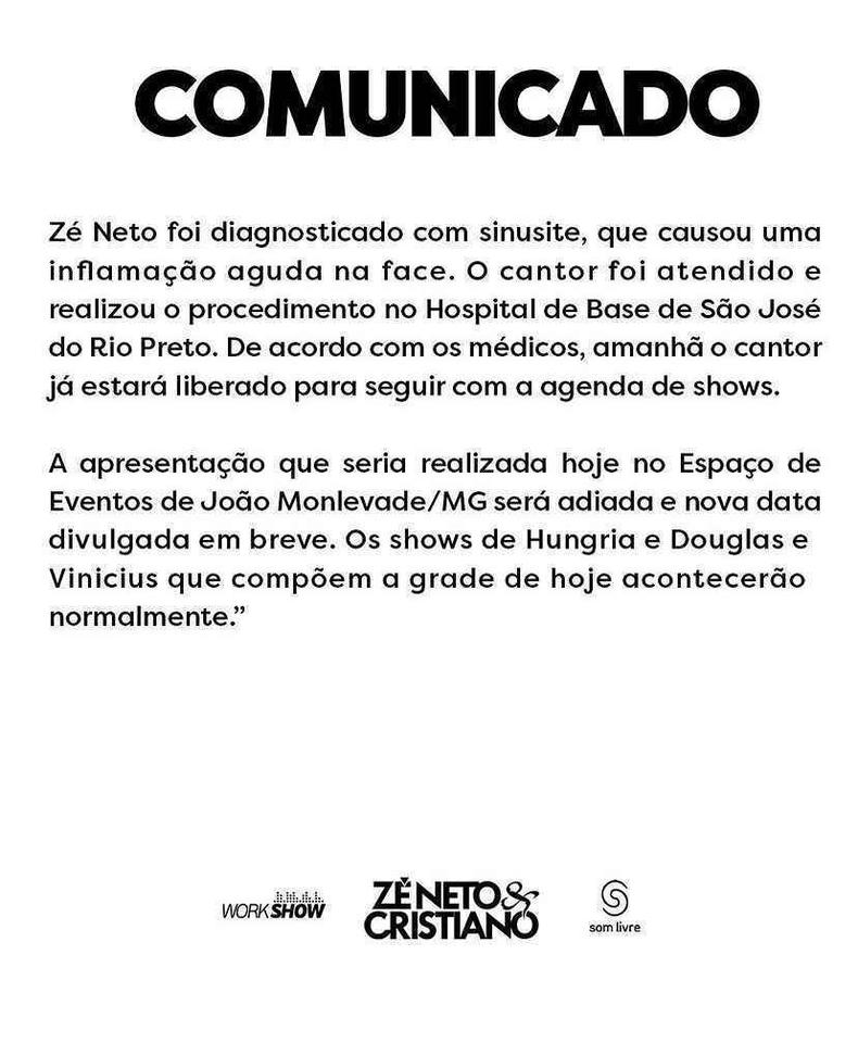 (foto: Redes Sociais/Reprodução) Pronunciamento da assessoria
