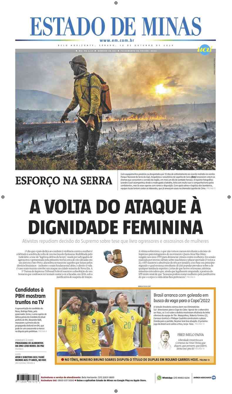Confira a Capa do Jornal Estado de Minas do dia 10/10/2020(foto: Estado de Minas)