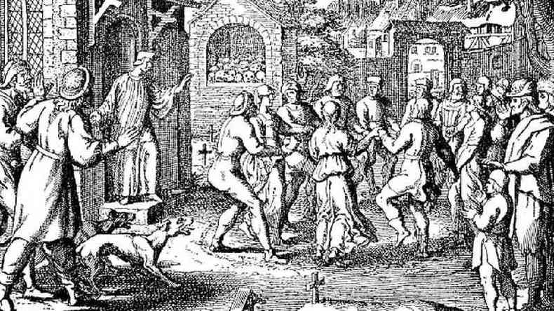 Ilustrao de uma coreomania na Idade Mdia