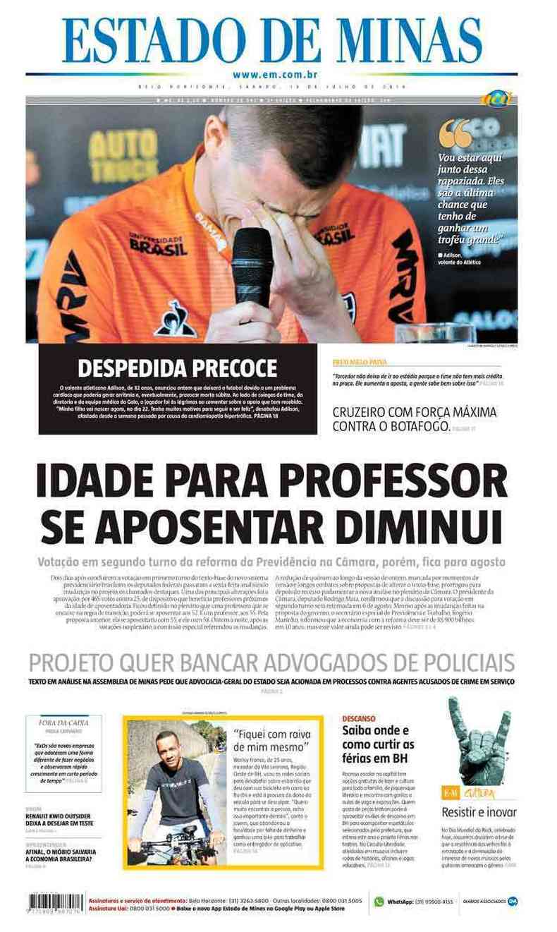 Confira a Capa do Jornal Estado de Minas do dia 13/07/2019(foto: Estado de Minas)