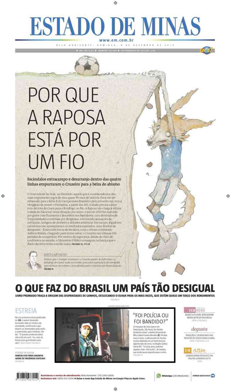 Confira a Capa do Jornal Estado de Minas do dia 08/12/2019(foto: Estado de Minas)