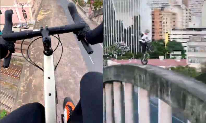 Manobras de bicicleta no arco do Viaduto Santa Tereza 
