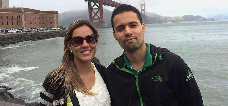 A goiana Ana Paula Carneiro com o marido. Desejo de estar mais perto da fam�lia na terra natal(foto: Arquivo pessoal )