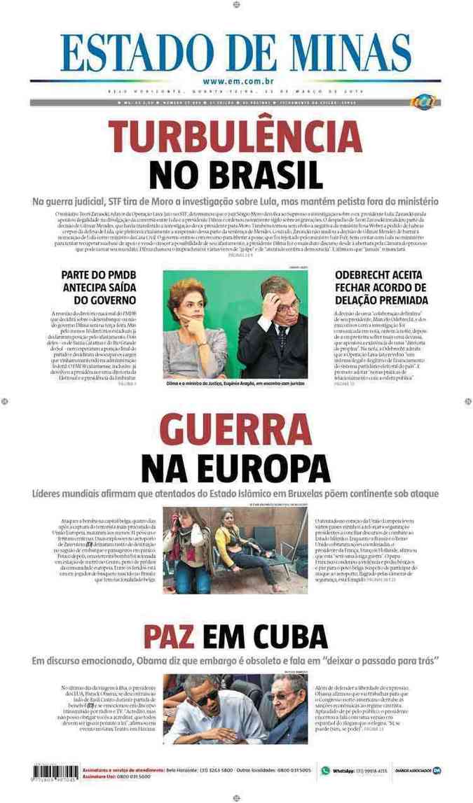 Confira a Capa do Jornal Estado de Minas do dia 23/03/2016