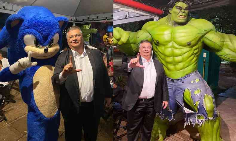 Flvio Dino com o Sonic e o Hulk