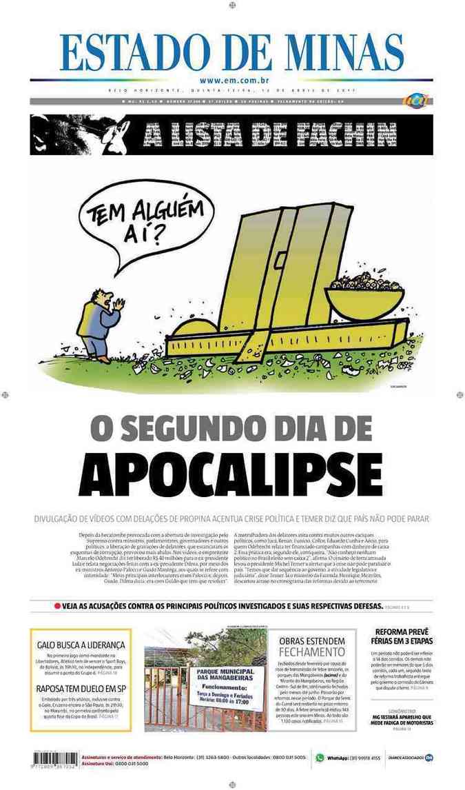 Confira a Capa do Jornal Estado de Minas do dia 13/04/2017