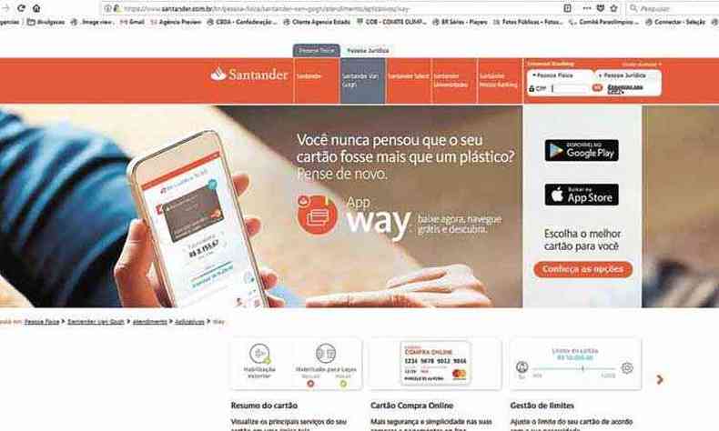 Site do Santander: nova tecnologia est sendo avaliada e passa por ajustes (foto: Reproduo)