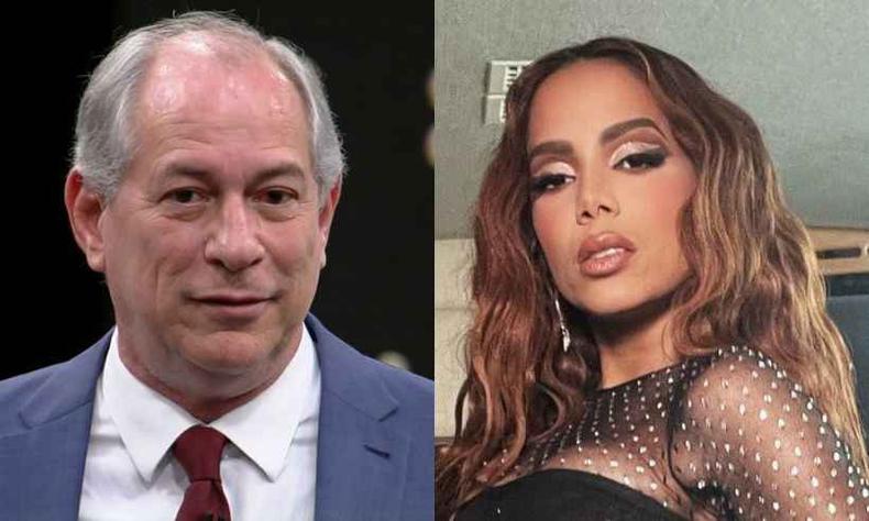 Ciro Gomes exaltou Anitta e diz que gostaria de ter o voto dela(foto: Reprodução/Globonews/Instagram) Montagem: Ciro Gomes (PDT) e Anitta