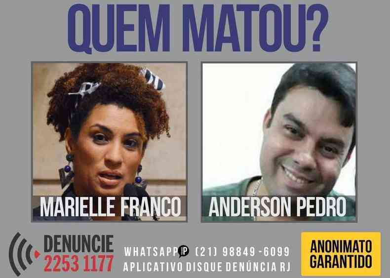 Cartaz foi lanado em busca de informaes sobre morte de Marielle e de Anderson Gomes(foto: Divulgao)