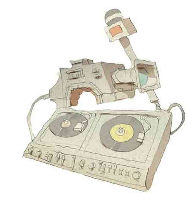 Ilustrao mostra picape usada por DJs e microfone