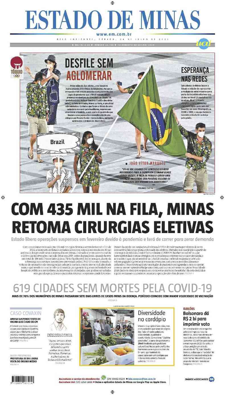 Confira a Capa do Jornal Estado de Minas do dia 24/07/2021(foto: Estado de Minas)