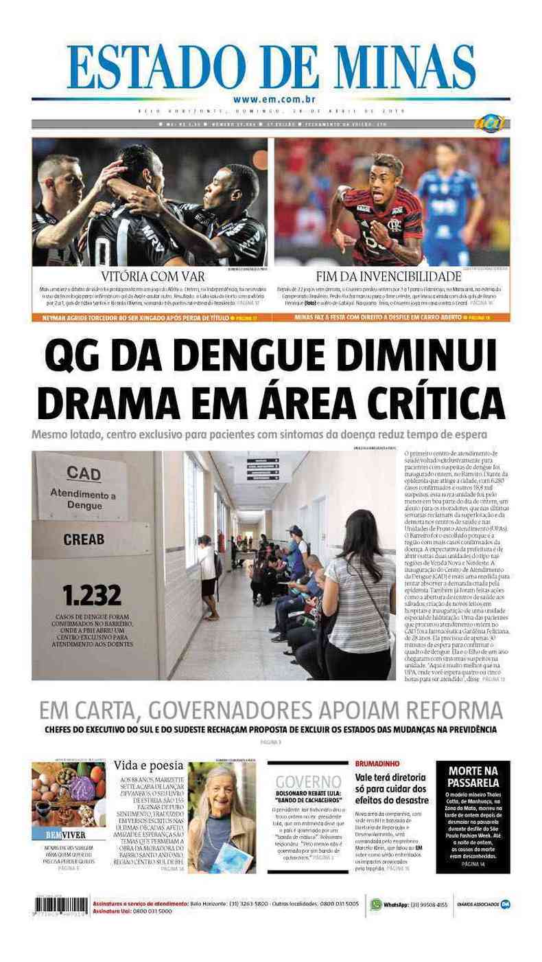 Confira a Capa do Jornal Estado de Minas do dia 28/04/2019(foto: Estado de Minas)