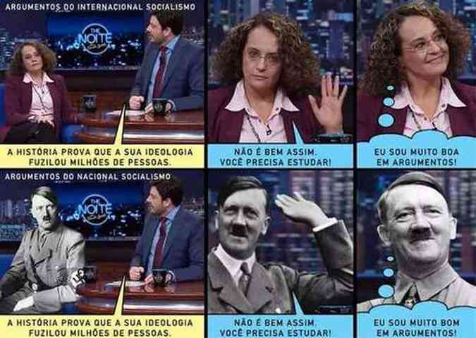 Luciana Genro  comparada a Hitler em montagem divulgada por Danilo Gentili. Apresentador deletou a imagem aps ser criticado(foto: (Reproduo/Facebook/Danilo Gentili) )