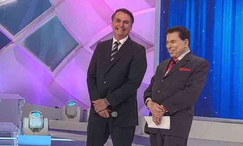 O presidente Jair Bolsonaro (PSL) divulgou no seu perfil do Twitter foto da gravao do programa do Slvio Santos(foto: Reproduo/Twitter)