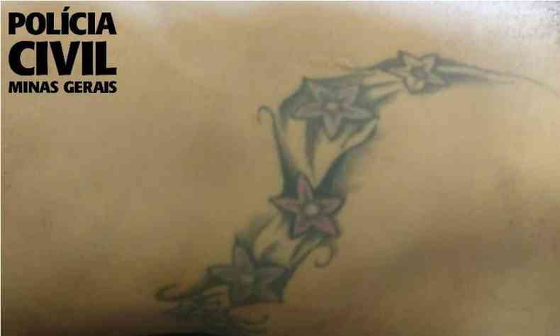 A polcia divulgou desenho da tatuagem da vtima, na expectativa de ajudar no reconhecimento do corpo(foto: PCMG/Divulgao)