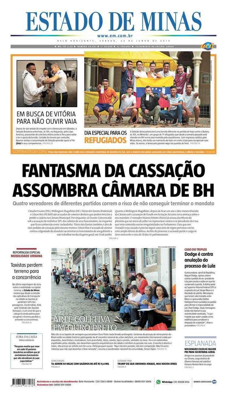 Confira a Capa do Jornal Estado de Minas do dia 22/06/2019(foto: Estado de Minas)