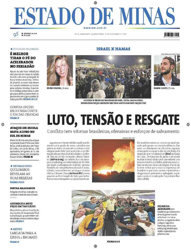 Confira a Capa do Jornal Estado de Minas do dia 10/08/2023