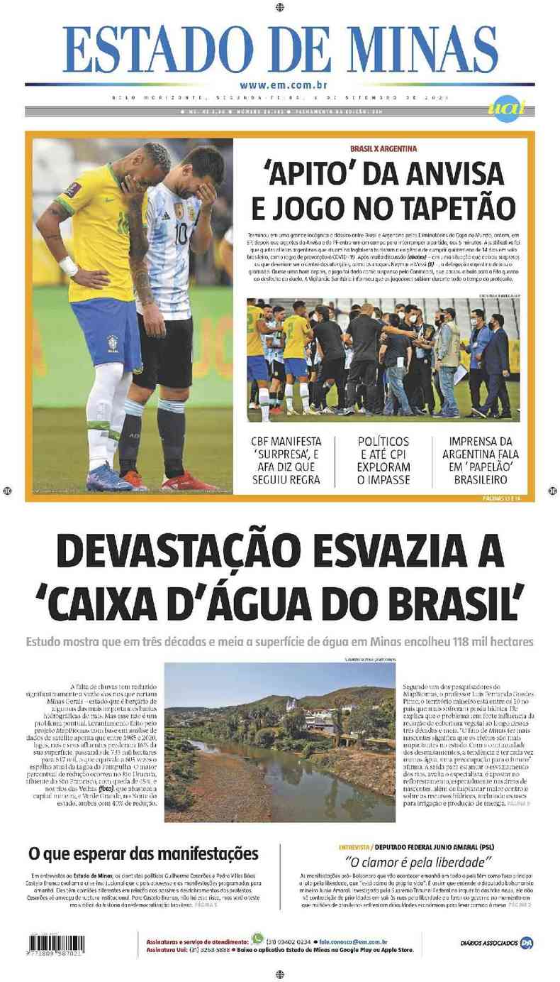 Confira a Capa do Jornal Estado de Minas do dia 06/09/2021