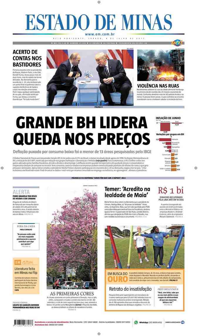 Confira a Capa do Jornal Estado de Minas do dia 08/07/2017