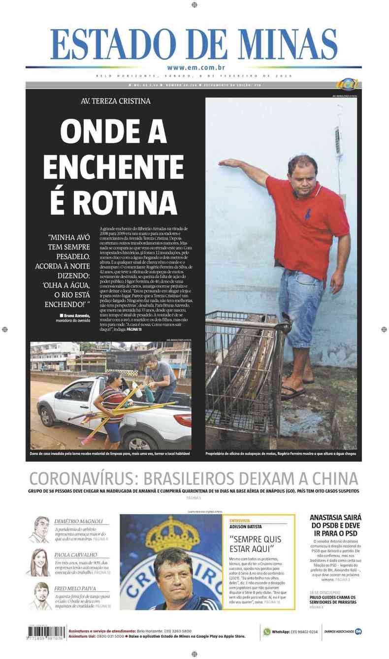 Confira a Capa do Jornal Estado de Minas do dia 08/02/2020(foto: Estado de Minas)