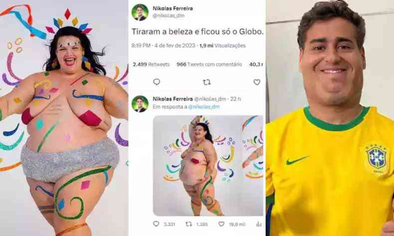 Nikolas foi criticado nas redes sociais por ter feito comentrios gordofbicos contra a modelo