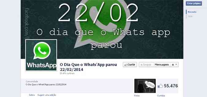 Pgina criada no Facebook ironizou o problema do Whatsapp(foto: Reproduo Facebook)