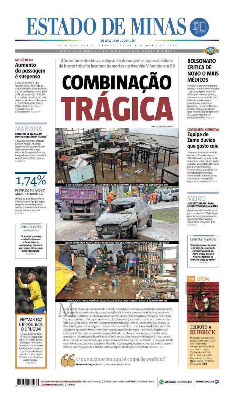 Confira a Capa do Jornal Estado de Minas do dia 17/11/2018(foto: Estado de Minas)