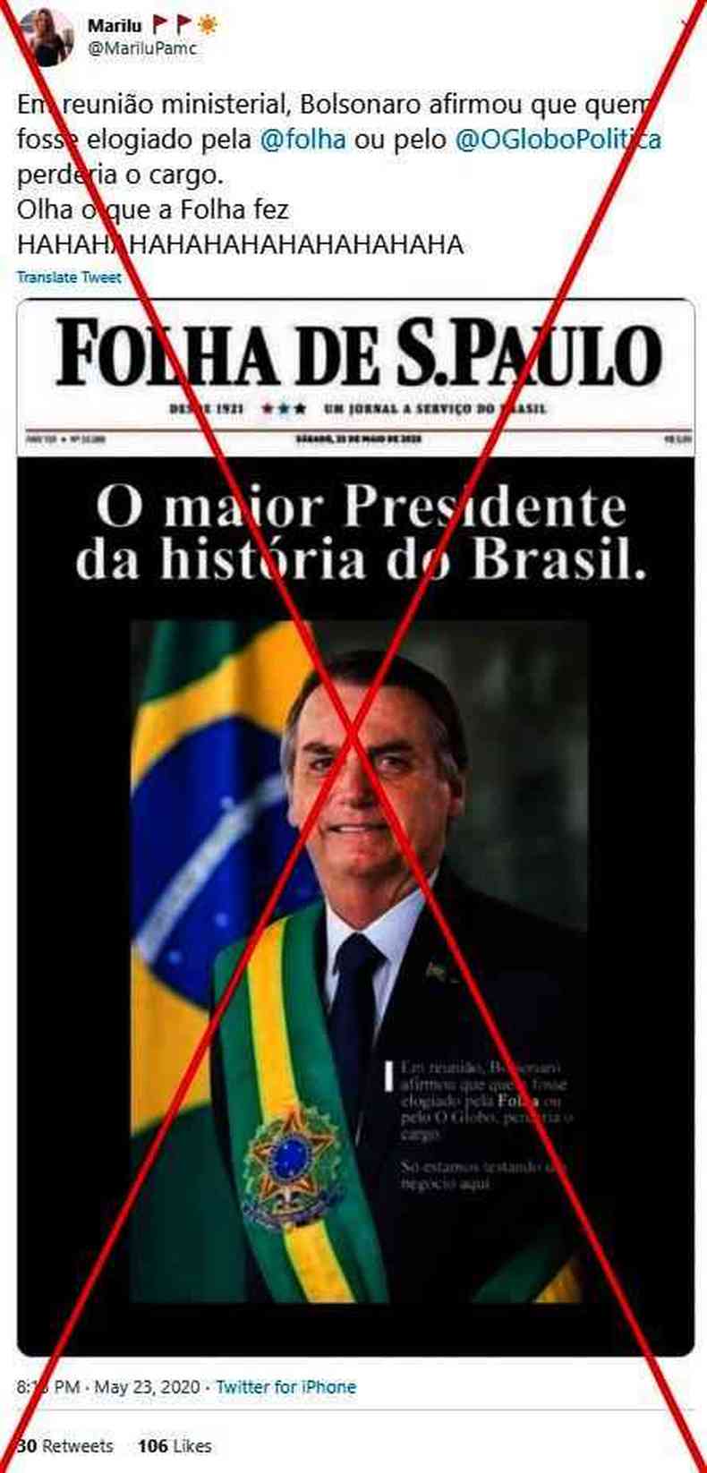 A Suposta Capa Do Jornal Folha De S Paulo Elogiando Bolsonaro Nao E Autentica Internacional Estado De Minas