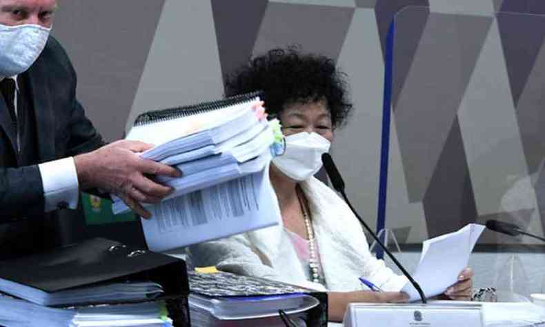 Nise Yamaguchi durante depoimento na CPI da COVID, no Senado(foto: Edilson Rodrigues/Senado)