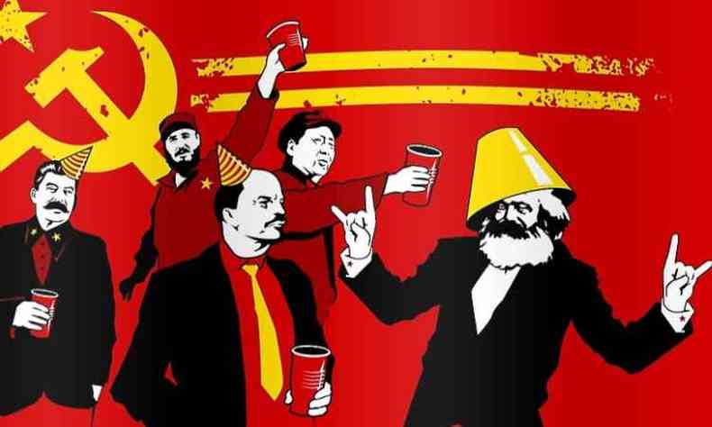 Stalin, Fidel, Lenin, Mao Ts-Tung e Marx.(foto: Burns - Reproduo)