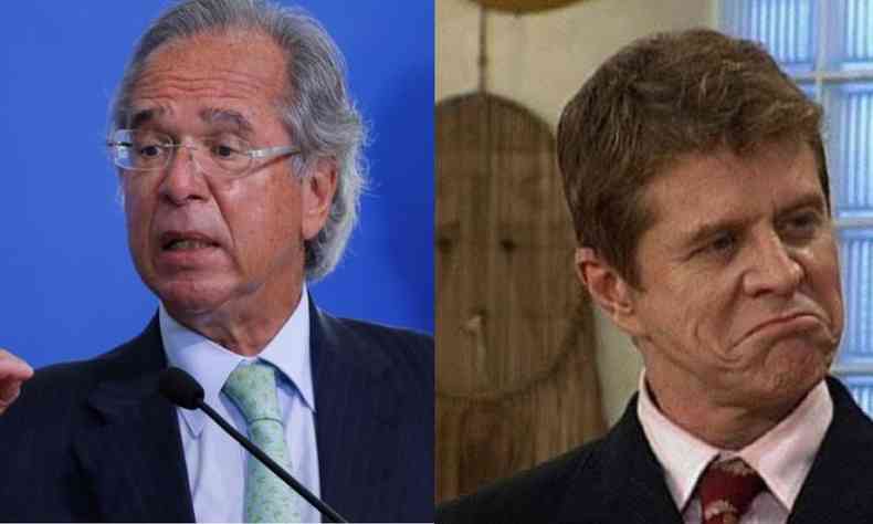 Ministro da Economia, Paulo Guedes,  comparado com personagem interpretado pelo ator Miguel Falabella(foto: Agncia Brasil e rede sociais/Reproduo)