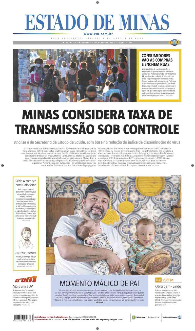 Confira a Capa do Jornal Estado de Minas do dia 08/08/2020(foto: Estado de Minas)
