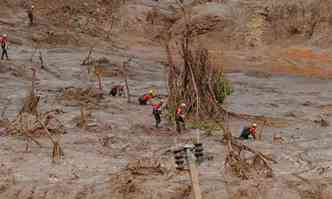 Bombeiros procuram vtimas da tragdia na lama da barragem. Dezoito pessoas morreram e uma segue desaparecida(foto: Jair Amaral/EM/D.A Press - 08/11/2015)