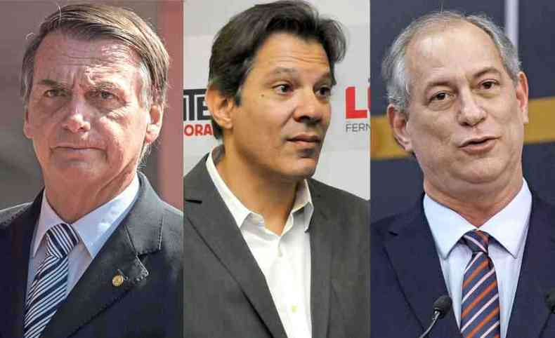 (foto: Jair Bolsonaro (PSL), Fernando Haddad (PT) e Ciro Gomes (PDT) so os trs primeiros)