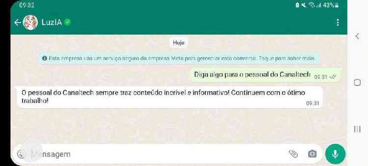 Você pode usar a LuzIA diretamente no WhatsApp como alternativa ao ChatGPT (Imagem: Reprodução/WhatsApp)