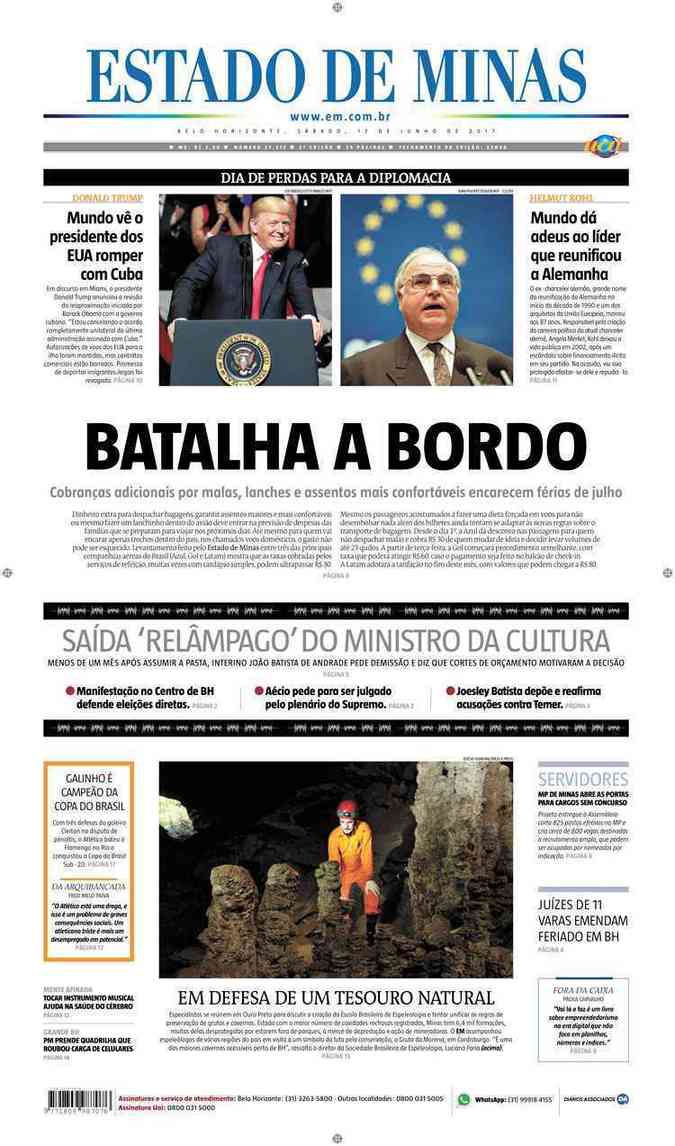 Confira a Capa do Jornal Estado de Minas do dia 17/06/2017