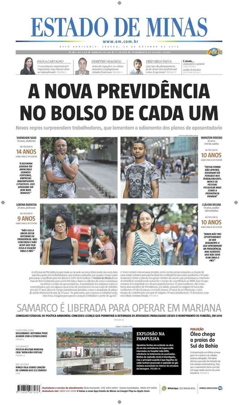 Confira a Capa do Jornal Estado de Minas do dia 26/10/2019(foto: Estado de Minas)