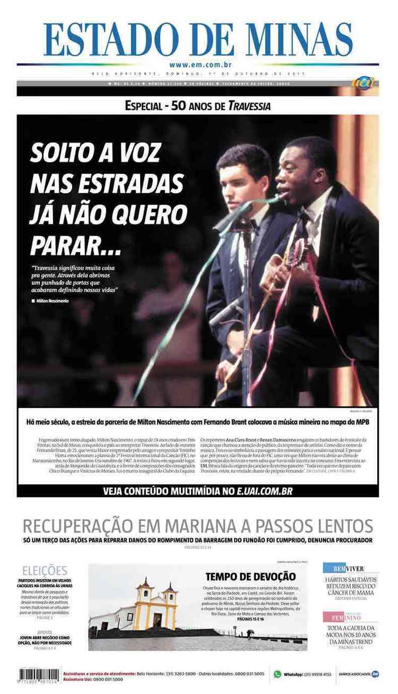 Confira a Capa do Jornal Estado de Minas do dia 01/10/2017