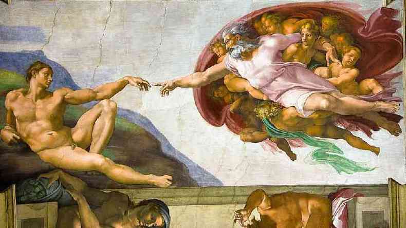 Pintura de Michelangelo na Capela Sistina; o tato  o primeiro sentido que desenvolvemos(foto: Getty Images)